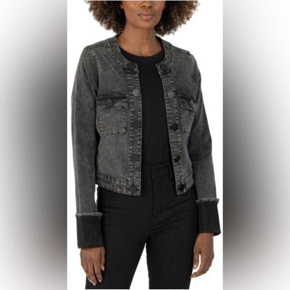 Kut from the Kloth Jackets & Blazers - KUT from the Kloth Belle Jacket Medium Gray Denim Snap Front Cropped Chic S5